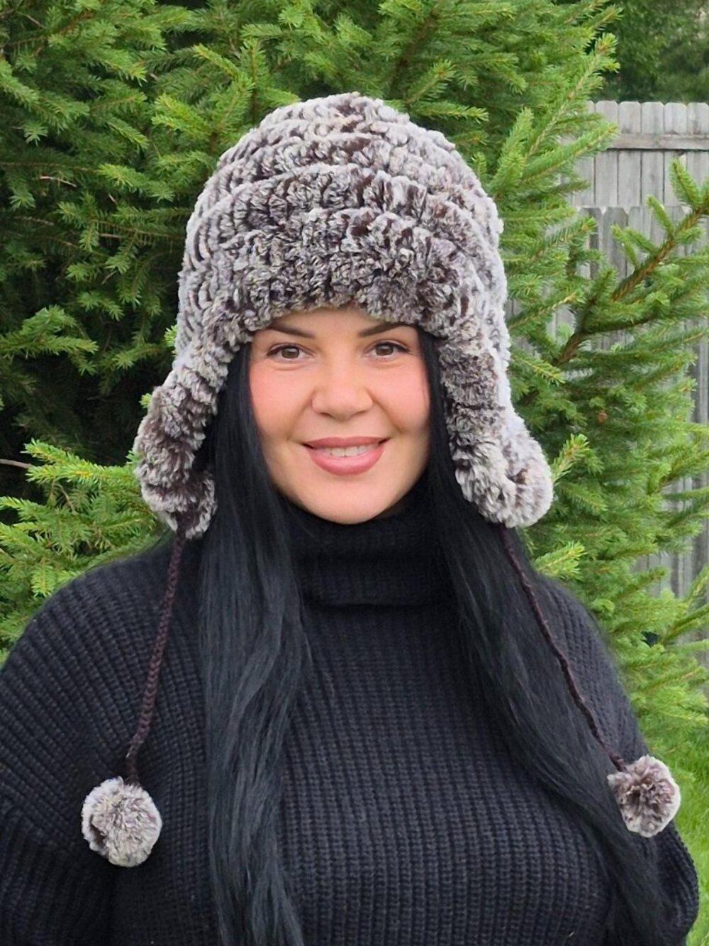 Brown Real Rex Rabbit Fur Hat, Unisex Winter Earflap Hat